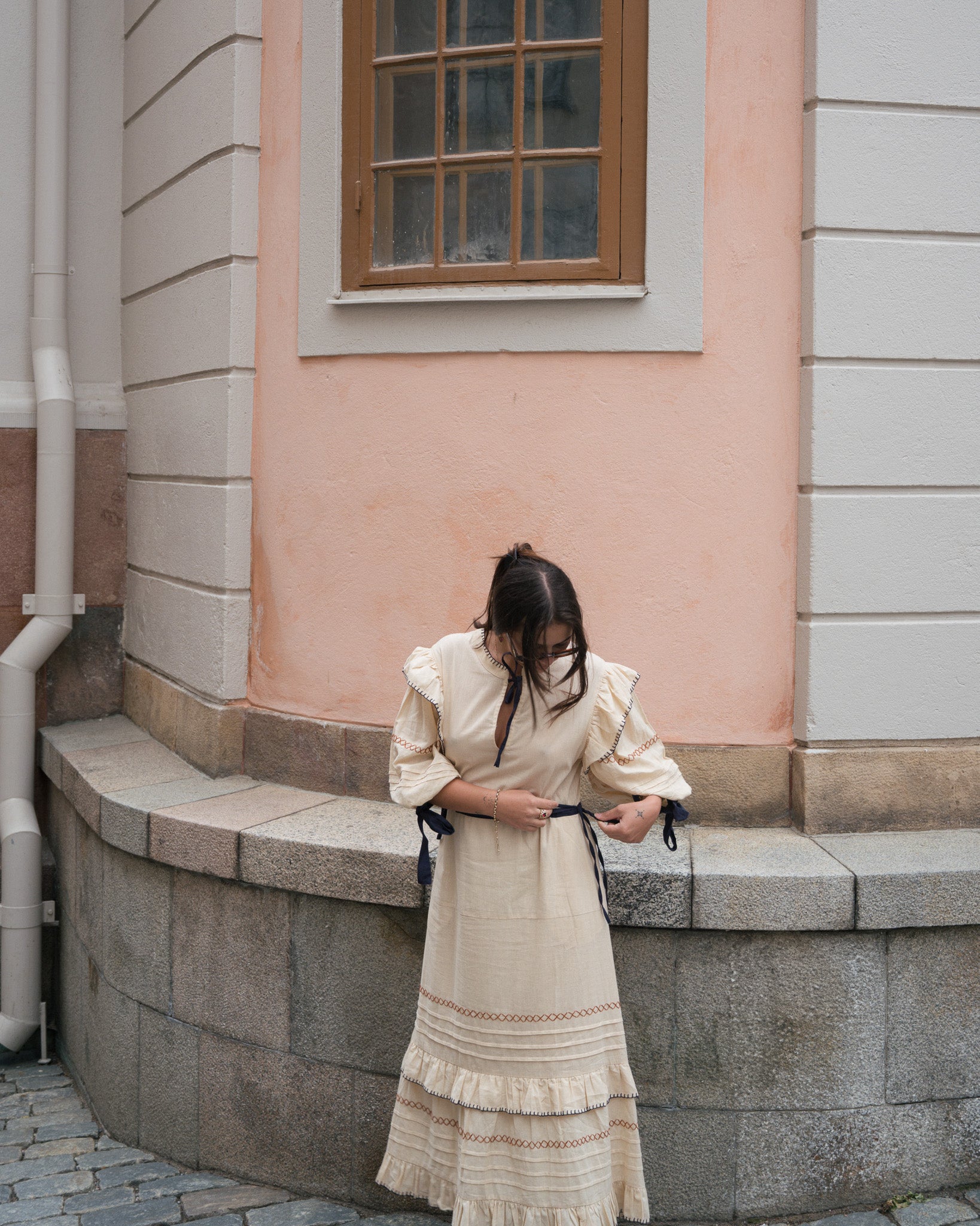 Saphira Dress • Desert Sand - Navy Belt